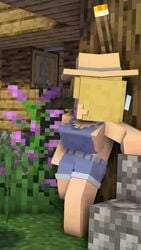 3d animated big_breasts blonde_hair cammie_(flamingono) character cubic_breasts farmer farmgirl female female_only flamingono freckles minecraft no_sound overalls presenting_breasts solo square_breasts tagme video