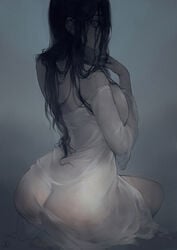 1girls ass big_ass breasts clothing curvaceous female female_only human looking_at_viewer looking_back natthelich painting_(artwork) pale_skin pandora_(natthelich) solo the_ring yamamura_sadako