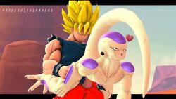 2boys 3d balls blush clothed clothing desert dragon_ball duo frieza gay genitals hands_on_legs heart hi_res leg_grab looking_pleasured male male/male male_only open_mouth outside penetration sex son_goku super_saiyan twopapers white_body yaoi