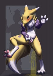 anthro bodily_fluids digimon digimon_(species) female genital_fluids genitals hi_res peeing pussy renamon slowderpyguy solo urine