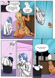 00284_(character) after_sex all_fours anthro big_breasts bodily_fluids breasts comic cum desk dialogue dressing english_text equid equine fancypants_(mlp) female friendship_is_magic furniture genital_fluids genitals hasbro hi_res horn male mammal my_little_pony page_11 pia-sama pussy text trash_can unicorn