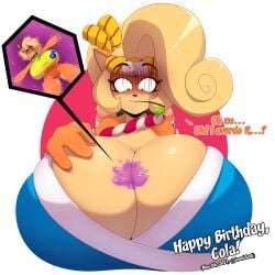 coco_bandicoot cola_bandicoot crash_(series) crash_bandicoot_(series) giant_breasts giantess gigantic_breasts macro micro micro_female micro_on_macro microscopic minigirl nano one-piece_swimsuit shrunken_woman swimsuit