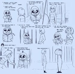 1boy 1girls breasts clothed clothing comedy comic comic_(under(her)tail) duo english_text fan_character female frisk frisky_(under(her)tail) funny humor male sans skeleton sketch text thewill under(her)tail undertale undertale_fanfiction