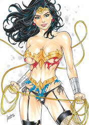 1girls big_breasts black_hair blue_eyes breasts cleavage dc_comics diana_prince ed_benes_studio large_breasts lariat lasso_of_truth leonardo_frizzi looking_at_viewer panties solo solo_female superheroine thong tiara torn_clothes torn_clothing underboob wonder_woman wonder_woman_(series)