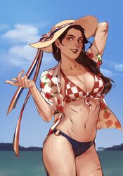 bikini bikini_bottom bikini_top brown_hair croatia croatian_flag europe female green_eyes lullindo midriff national_personification nationbeingthing nbeingthing_croatia personification pinup pinup_pose scars smile solo southern_european white_skin