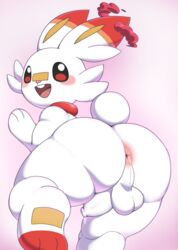 anthro anus ass balls big_butt genitals girly hi_res huge_butt male male_only nintendo nude penis perineum pokémon_(species) pokemon pururing scorbunny solo solo_male thick_thighs video_games