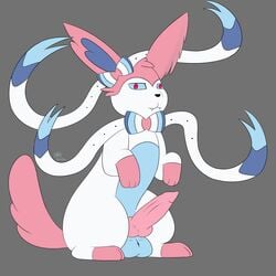 absurd_res animal_genitalia animal_penis balls big_balls canid canine canine_penis cute_fangs eeveelution erection fan_character genitals hi_res looking_at_viewer mammal nintendo penis pokémon_(species) pokemon pokemon_(species) raised_paw red_eyes simple_background sitting sylveon temiest video_games