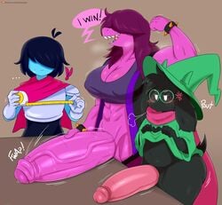 1boy 1futa abs anthro ass big_ass big_breasts big_penis breasts chubby cleavage contest deltarune deltarune_futanari dickgirl erection foreskin furry futanari girly huge_ass huge_cock huge_penis hyper hyper_penis jinu kris_(deltarune) large_breasts measuring muscles muscular muscular_futanari musk musk_clouds musky musky_cock penis penis_contest penis_size_comparison penis_size_difference precum ralsei size_difference smell smelly smelly_cock speech_bubble steam steamy susie_(deltarune) sweat sweatdrop sweating sweaty teapot_(body_type) text uncensored uncut