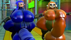 2futas 3d 3d_(artwork) blue_hair bodysuit futa_only futanari gigantic_penis hand_holding huge_ass huge_balls huge_belly huge_breasts huge_cock hyper hyper_ass hyper_balls hyper_breasts hyper_penis inkling inkling_futa inkling_girl kaori_(splatoon) nintendo orange_hair penis source_filmmaker spaghettis_(artist) splatoon testicles