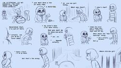 ! 1boy 2girls breasts clothed clothing comedy comic comic_(under(her)tail) english_text erection fan_character female frisk frisky_(under(her)tail) funny humor male papyrus pun sans skeleton sketch tempus_(under(her)tail) text thewill under(her)tail undertale undertale_fanfiction