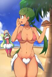 2girls aged_up beach female female_only game_freak green_hair mallow_(pokemon) multiple_girls nintendo pokemon pokemon_(species) pokemon_sm rowlet sand tagme tsareena vomqb0hqazddvcb