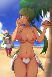 2girls female female_only game_freak green_hair mallow_(pokemon) multiple_girls nintendo pokemon pokemon_(species) pokemon_sm rowlet swimsuit tagme tsareena vomqb0hqazddvcb