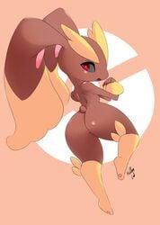 ass big_ass big_butt bunny bunny_ears bunny_tail cute cute_face fur furry furry_only hidden-cat legs looking_at_viewer looking_back lopunny nintendo pokemon pokemon_(species) rabbit red_eyes