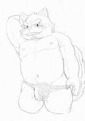 2020 anthro blush bulge canid canine canis clothing domestic_dog fu_ren_chi genital_outline hi_res humanoid_hands live-a-hero male male_only mammal navel nipples penis_outline procy_(live_a_hero) scar simple_background slightly_chubby solo underwear video_games white_background