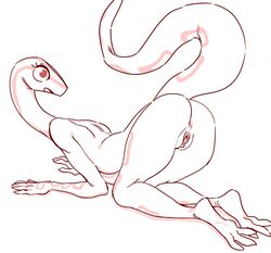 absurd_res albino_snake_girlfriend all_fours anthro anus backpussy cornelia_(glacierclear) female genitals glacierclear hi_res invalid_tag long_neck looking_back nude pussy python reptile scalie simple_background snake solo