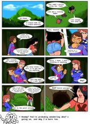 ass blush bobbi_(under(her)tail) clothed clothing comic english_text flowey_the_flower frisk frisky_(under(her)tail) human_female page_1 smile text thewill tsuki_(under(her)tail) under(her)tail undertale undertale_fanfiction