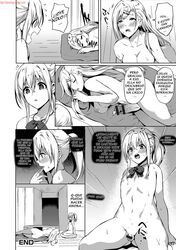 1boy 1futa bar_censor censored comic dialogue femboy flaccid futanari kasuga_mayu male micropenis monochrome poko_chin small_penis text trap