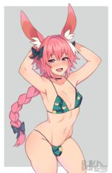 1boy abs animal_ear_fluff animal_ears astolfo_(fate) belka_dog bikini blush bulge cuccoking fate/apocrypha fate_(series) femboy girly looking_at_viewer male male_only open_mouth panties solo solo_male trap