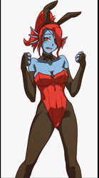 1girls big_breasts bowtie bunnysuit eye_patch fish simple_background solo standing undertale undyne