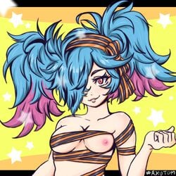 1girls akutom blue_hair fire_emblem fire_emblem_fates grin halloween lips looking_at_viewer medium_breasts mostly_nude multicolored_hair naked_ribbon nintendo nipples one_eye_covered peri_(fire_emblem) red_eyes ribbon small_breasts smile solo solo_female twintails