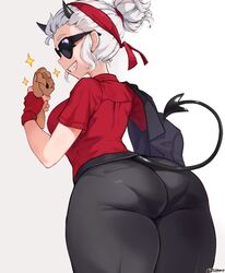 1girls ass big_ass female female_only helltaker jtveemo justice_(helltaker) looking_back pantylines sunglasses thick_thighs tinted_eyewear tomboy wide_hips