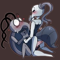 blush bug bugs cornifer femdom hands_tied hollow_knight iselda_(hollow_knight) no_humans simple_background smuttales straight team_cherry tied_up wrists_bound