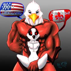 2020 5_fingers ahe_gao america_(thebigblackcod) anal anal_sex anthro anthro_on_anthro avian bald_eagle biceps big_dom_small_sub black_beak black_feathers black_markings black_nipples blue_eyes brown_feathers brown_nipples canada_(thebigblackcod) canada_jay convenient_censoring convenient_censorship covering_crotch dialogue duo english_text facing_viewer femboy front_view furry_only gay humanoid_hands legs_spread looking_at_viewer male male_only male_penetrating male_penetrating_male muscular_male no_humans nude nude_male pecs red_eyes romantic_couple serratus serratus_anterior signature simple_background size_difference slim suggestive thanksgiving thebigblackcod thick_neck three-quarter_portrait thumbs_up triceps two_tone_feathers white_feathers yaoi yellow_beak