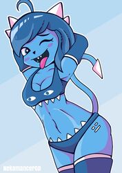 blue_body blue_eyes blue_hair blue_skin blue_theme clubette female geometry_dash tagme tongue tongue_out