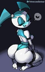 1girls 2020 areolae ass big_ass black_background blue_hair blush breasts darknud eyes_closed feet female female_focus female_only jenny_wakeman my_life_as_a_teenage_robot nickelodeon nipples robot robot_girl solo white_body xj-9