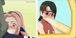 2boys 2d 2girls animated animated_gif boruto:_naruto_next_generations clothing cum cum_on_mouth deepthroat female gif glasses long_penis multiple_boys multiple_girls naruto naruto_(series) oral rnot2000 sakura_haruno sakura_haruno(genin) sarada_uchiha