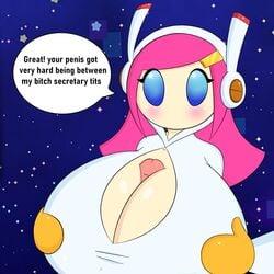 1boy 1boy1girl 1girls big_breasts big_girl big_penis bimbo blue_eyes breast_grab breast_squeeze chubby chubby_female cleavage interspecies kabokondo90 kirby_(series) kirby_planet_robobot kirby_star_allies looking_at_viewer mouthless mouthless_female nintendo outercourse paizuri penis pink_hair secretary sex susanna_patrya_haltmann susie_(kirby) unseen_male_face