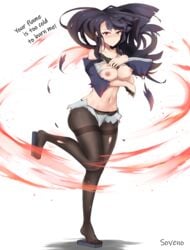 black_hair breasts burned_clothing fan glass_(tate_no_yuusha_no_nariagari) long_hair serious soveno tate_no_yuusha_no_nariagari torn_clothes torn_clothing