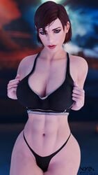 1girls 3d abs bob_cut breasts cleavage commander_shepard female female_only femshep green_eyes human large_breasts lipstick looking_at_viewer mass_effect mass_effect_2 mass_effect_3 midriff navel nyes117 pale_skin panties pinup posing pout red_hair short_hair solo sports_bra standing tagme thong white_skin