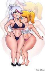 big_ass big_breasts big_butt bikini feet female_only fnafhs fnafhs_z3ro joy_(fnafhs) meg_(fnafhs) navel neo_jared thick_thighs toes yuri