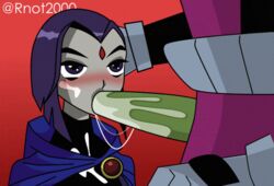 1boy 1boy1girl 1girls animated beast_boy clothing cum dc dc_comics deepthroat faceless_male female gif male male/female oral raven_(dc) rnot2000 teen_titans