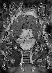1boy :>= bangs bar_censor black_and_white blowjob blowjob_face blush bodysuit braid braided_bun breasts censored code_geass cornelia_li_britannia dark-skinned_male dark_skin detailed_background faceless_male fellatio female from_above greyscale heart indoors interracial japanese_text kurotama large_breasts long_hair looking_at_viewer male monochrome oral pointless_censoring pov sidelocks sketch solo_focus sound_effects squatting straight text tile_floor tiles toilet