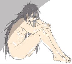 ass black_hair long_hair male naruto naruto_shippuden nude sitting solo solo_male tagme uchiha_madara