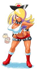 blonde_hair bracelet breasts cleavage covered_eyes dark_skin eyewear_on_head female female_only high_heels high_resolution hotpants jewelry koopa koopa_girl large_breasts long_hair mario_(series) minus8 nintendo no_eyes paper_mario pose red_eyes shoes short_shorts shorts smile solo spikes sunglasses sunglasses_on_head very_high_resolution