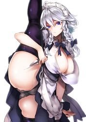 1girls black_panties blue_eyes cameltoe female large_breasts looking_at_viewer maid panties sakuya_izayoi silver_hair solo splits standing tagme touhou tousen vertical_splits