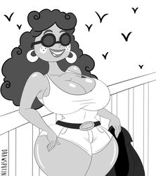 1girls big_breasts breasts cleavage curly_hair curvy curvy_body curvy_female dark-skinned_female dark_skin drawsputin earrings el_tigre female female_only freckles hoop_earrings huge_breasts jacket large_breasts latina long_hair maria_rivera milf mother nickelodeon shorts smile smiling sunglasses thick_thighs wide_hips