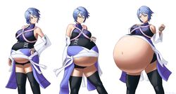 1girls aqua_(kingdom_hearts) belly_expansion big_breasts blue_clothing blue_hair corset disney female fully_clothed huge_belly kingdom_hearts navel short_hair sideboob square_enix stuffing tagme thick_thighs thickerwasp weight_conscious white_background