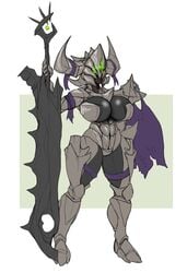 5_eyes armor blade clothing destiny_(game) female female_only hive_(destiny) horns huge_breasts knight_(destiny) large_breasts lewdreaper sword tagme thick_thighs weapon