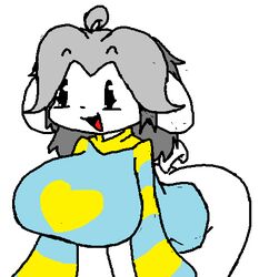 :3 ass_visible_through_thighs bent_over boobs breasts cute ears_down eyebrows_visible_through_hair female female_focus female_only fur furry gray_hair grey_hair happy_female heart hips huge_ass huge_breasts legs light_blue_clothing multicolored_hair simple simple_background smiling solo sweater tail temmie temmie_(undertale) tender_eyes the_absolute thighs tufts two_tone_hair undertale video_game video_games white_background white_body white_ears white_fur white_hair white_skin white_tail wide_hips yellow_clothing