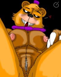 five_nights_at_freddy's fredbear_(fnaf) looking_at_viewer nightmare_fredbear_(fnaf) powertit rule_63 smile smiling smug teeth vagina_dentata wet wet_pussy