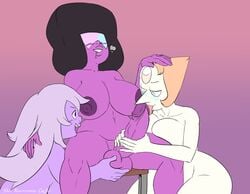 1futa 2018 2girls amethyst_(steven_universe) assisted_fellatio balls big_penis fellatio flat_colors futanari garnet_(steven_universe) gem_(species) gem_fusion gradient_background huge_breasts multiple_girls oral pearl_(steven_universe) penis_grab penis_lick sex size_difference sketch steven_universe teamwork therammerscafe threesome