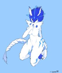 andrius_(genshin_impact) blue_eyes blue_fur blue_hair fluffy fluffy_ears fluffy_tail fur furry furry_ass furry_breasts furry_ears furry_tail genshin_impact goddess lumystical markings thighs white_body white_fur