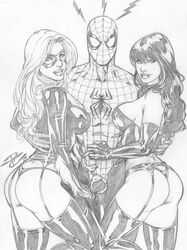 1boy 2girls apple_butt ass big_ass big_breasts black_cat_(marvel) breasts busty cleavage commission costume curvy curvy_female curvy_hips dat_ass deviantart domino_mask felicia_hardy female handcuffs hips huge_breasts human human_only large_breasts light-skinned_female light-skinned_male light_skin long_hair makeup male marvel marvel_comics mary_jane_watson mask masked mature mature_female mature_male multiple_girls outfit panties peter_parker pinup presenting red_hair red_lips red_lipstick renato_camilo signature spider-man spider-man_(series) spider_sense straight straight_hair superhero superheroine thick_ass thighhighs thong topless voluptuous waist watermark white_hair wide_hips