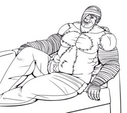 1boy bandages bara beard big_penis black_sclera bloodborne body_hair brick_troll clothed daddy daddy_kink dilf erection facial_hair fat_man foreskin foreskin_folds fromsoftware hairy_male happy_trail humanoid intact line_art male male_only masculine mature_male monochrome monster open_pants penis pointy_ears retracted_foreskin shubbidy solo teratophilia topless troll tusks uncut veiny_penis wip