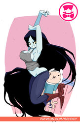 1boy 1girls :d adventure_time arm_over_head armpits ass ass_in_face belly belly_button big_ass black black_hair boots bubble_butt cartoon_network cute finn_the_human floating hair levitation long_hair marceline midriff overflowing_ass pants schpicy sideboob thin_waist vampire very_long_hair