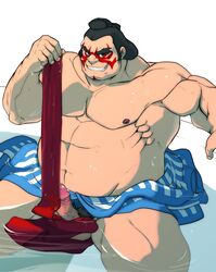 1boy clothed edmond_honda erect_penis erection erection_under_loincloth facepaint fundoshi japanese_clothes male male_only presenting presenting_penis street_fighter swimming traditional_clothes